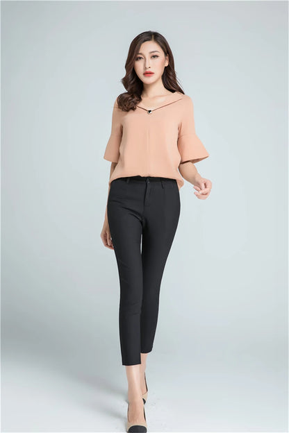 Pantalones rectos de algodón elástico de cintura ajustada