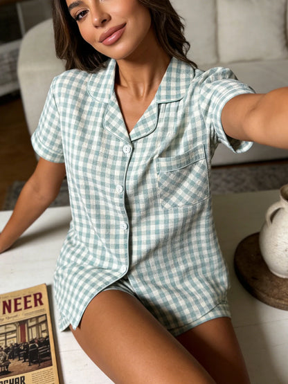 Loungewear Cardigan Lapel Short Sleeve Shorts Two Piece Set Pajamas