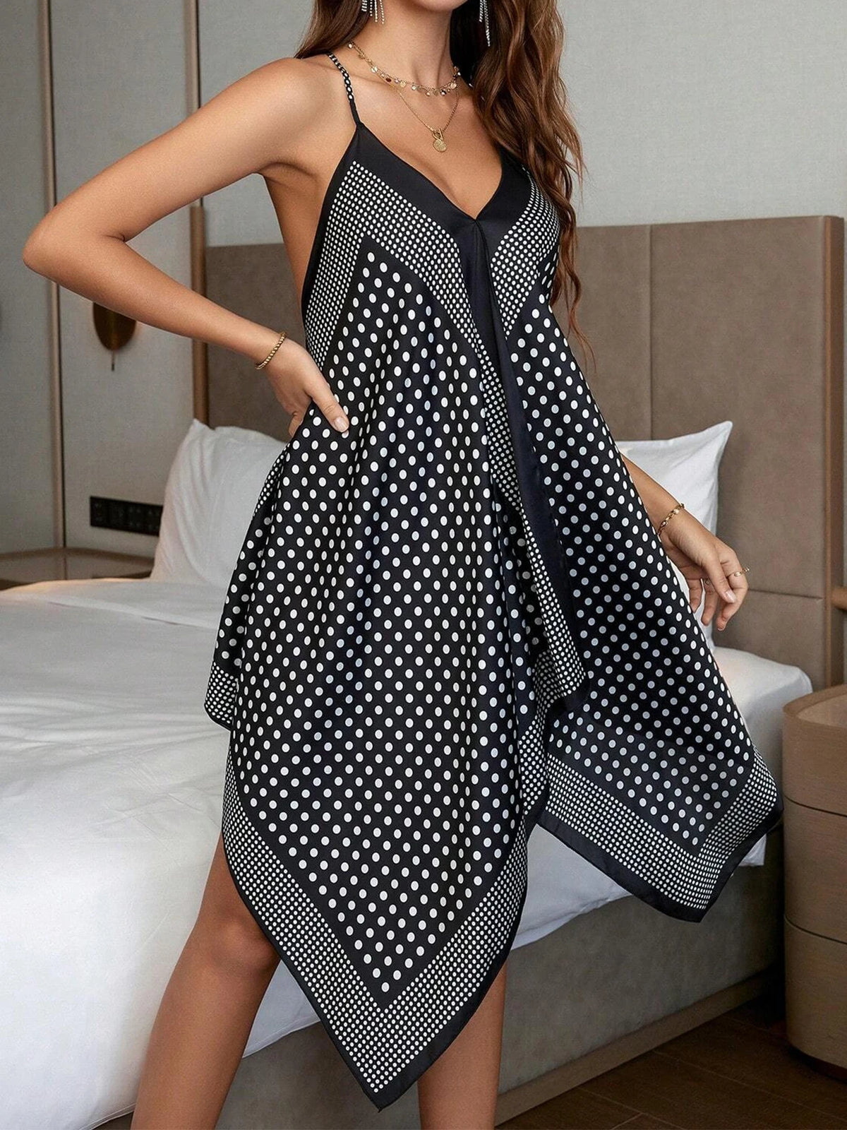 Sexy Spaghetti Strap Print Asymmetrical dress