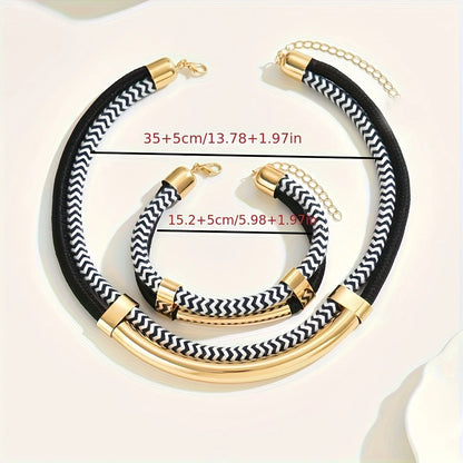 Double Line Metal Tube Exaggerated Necklace Set
