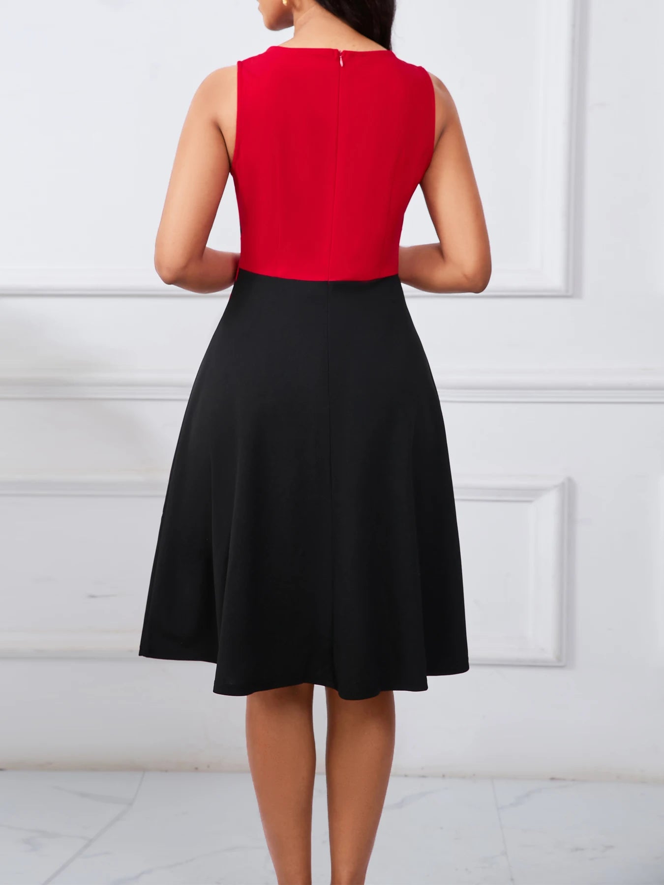 Sleeveless Elegant Front Zipper Casual Slim Fit And Flare Swing Dress