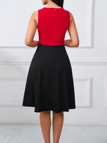 Sleeveless Elegant Front Zipper Casual Slim Fit And Flare Swing Dress
