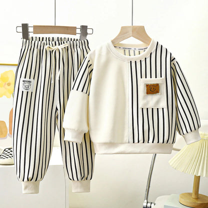 Spring Round Neck Long Sleeve Sweater Hoodie Set