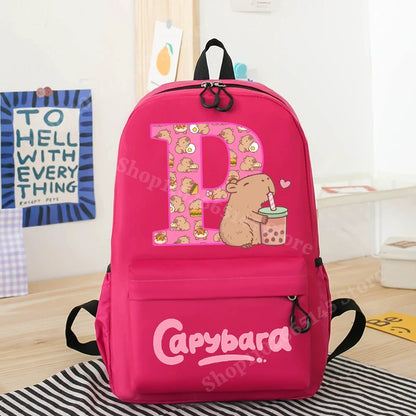 Capibara Kids Backpack New Anime Capybara Letter A-Z School Bags