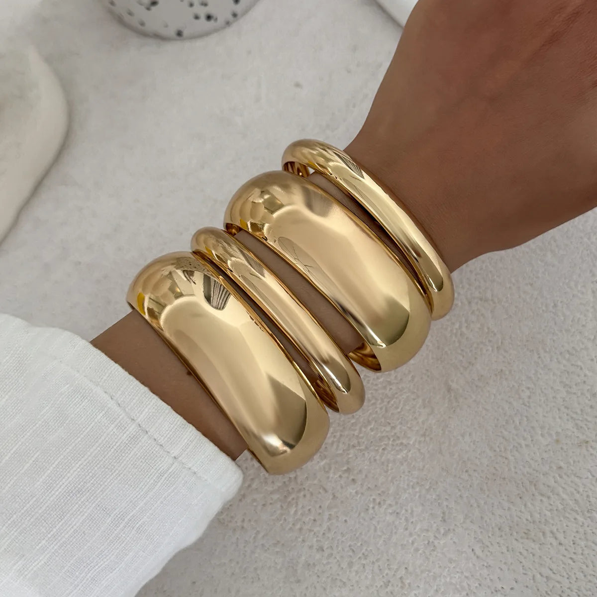 4Pcs Set Simple Punk Metal Round Bangles Set