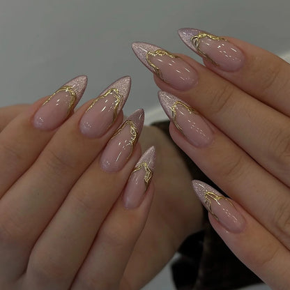 24pcs French Fake Nails Finished Almond Nails Sets