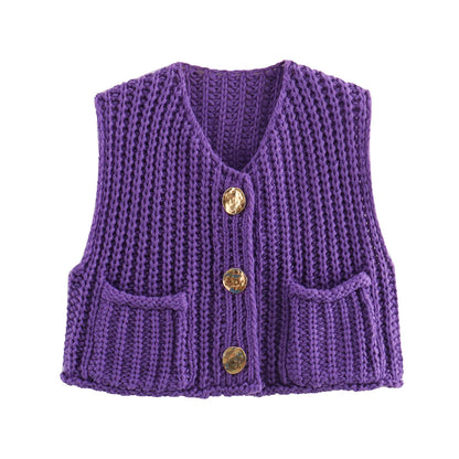 Korean Crop Sweater Vest Solid Loose Casual Sweater Vest