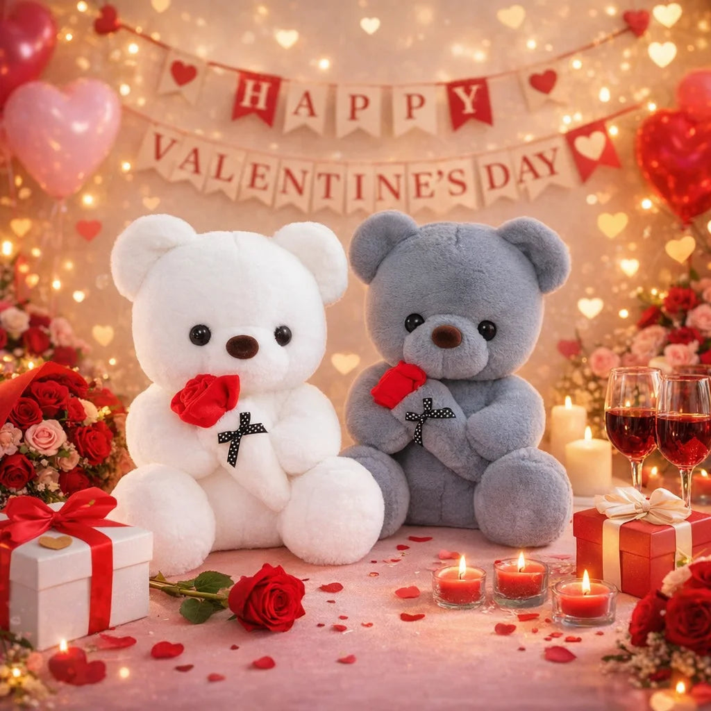 Cute Rose Bear Plush Toy Stuffed Animal Doll