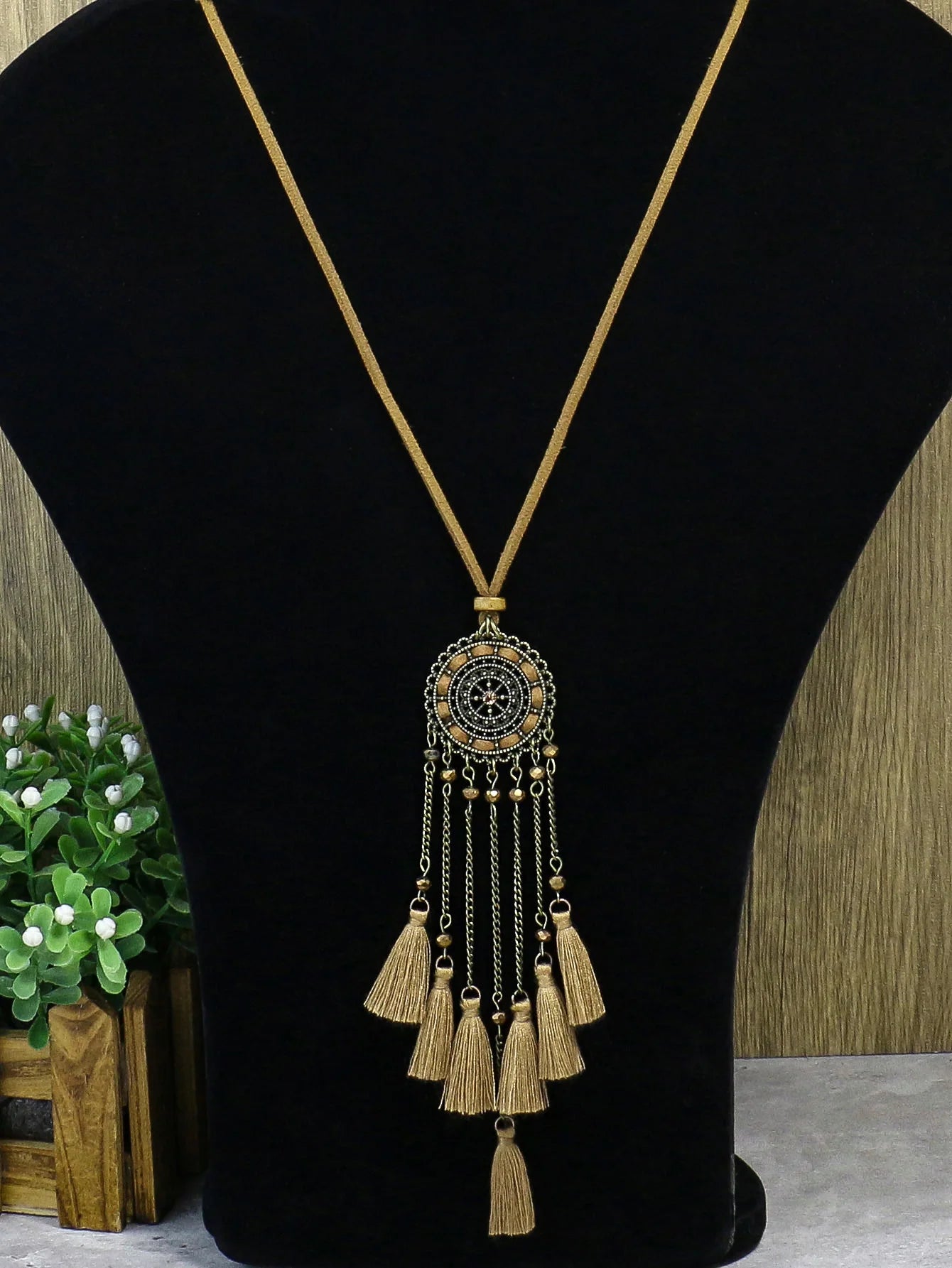 Vintage Ethnic Long Metal Chain Wheel Tassel Necklace