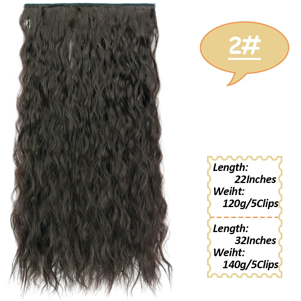 5 Clips Long Wavy Clip In Hair Extensions Synthetic Heat Resistant One Piece False Blonde