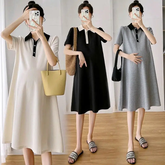Maternity Short Sleeve Polo Lapel Maternity Maternity Dress