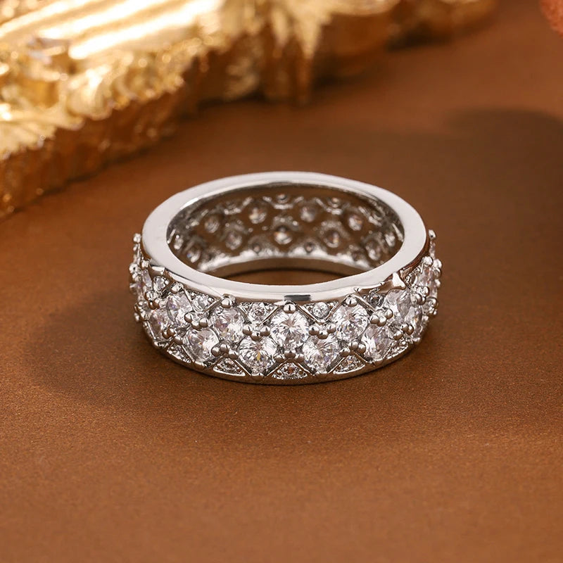 925 Sterling Silver Full CZ Diamond Sparkling High-End Ring