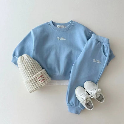Korean Letter Kids' Cotton Sweater & Pants Set