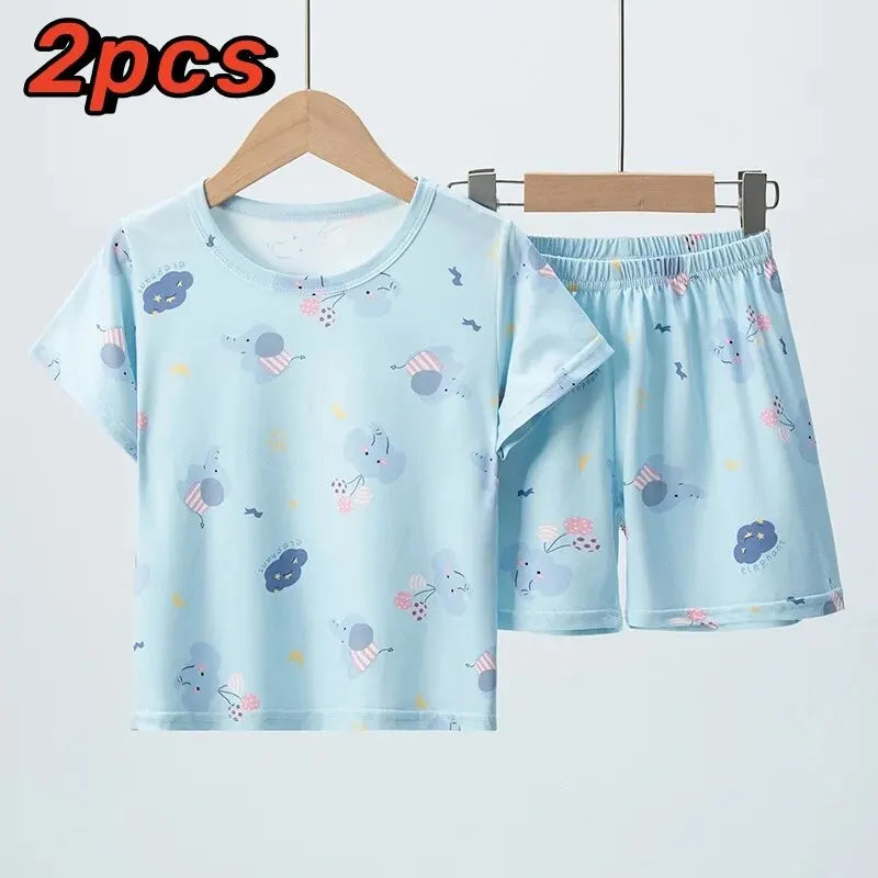 Short Sleeve Wild Blue Elephant Pajama Suit
