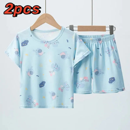 Short Sleeve Wild Blue Elephant Pajama Suit