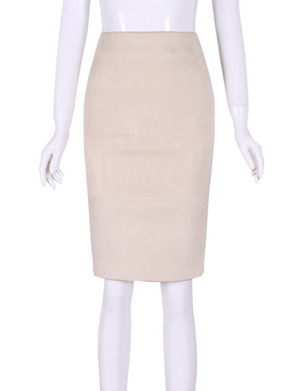 Suede Pencil High Waist Bodycon Vintage Suede Split Thick Stretchy Skirts