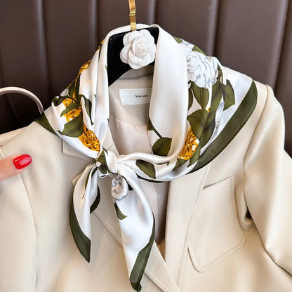 Luxury Silk Square Plaid Satin Scarf