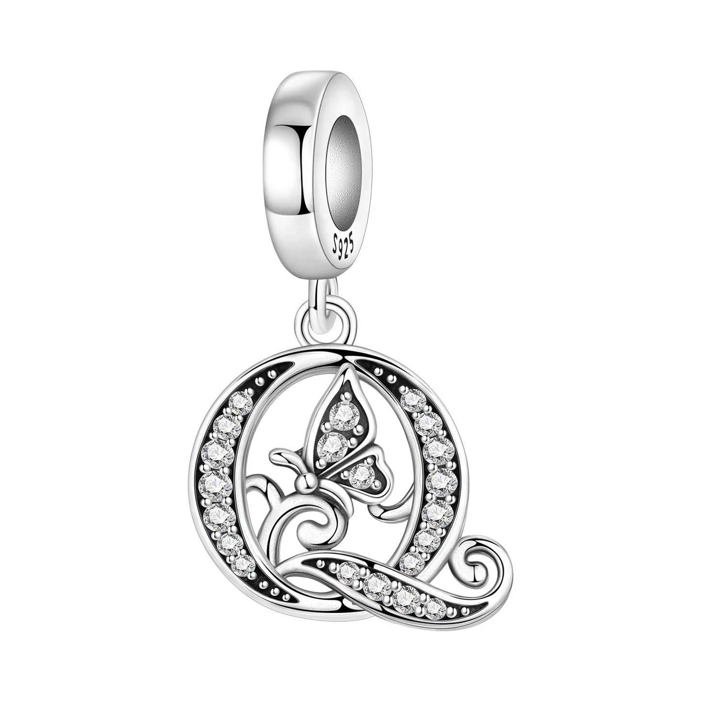 925 Sterling Silver Zircon Butterfly Letter Bracelet