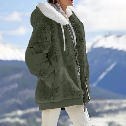 Autumn Winter Casual Hooded Zipper Cashmere Jacket