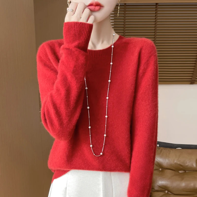 Wool Cashmere Pullover O-Neck Long Sleeve