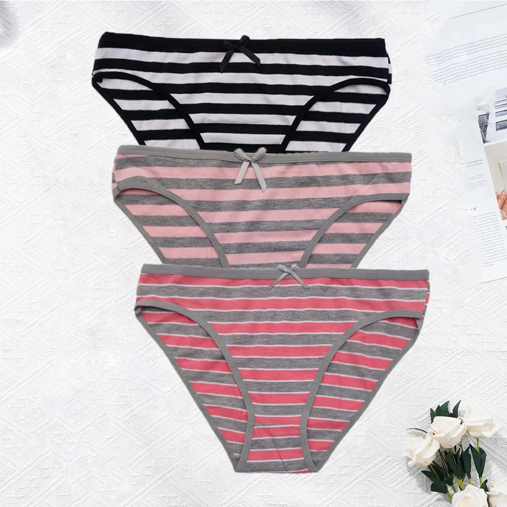Striped Underwear Plus Size Seamless Panties Cotton Lingerie 3 pcs/lot