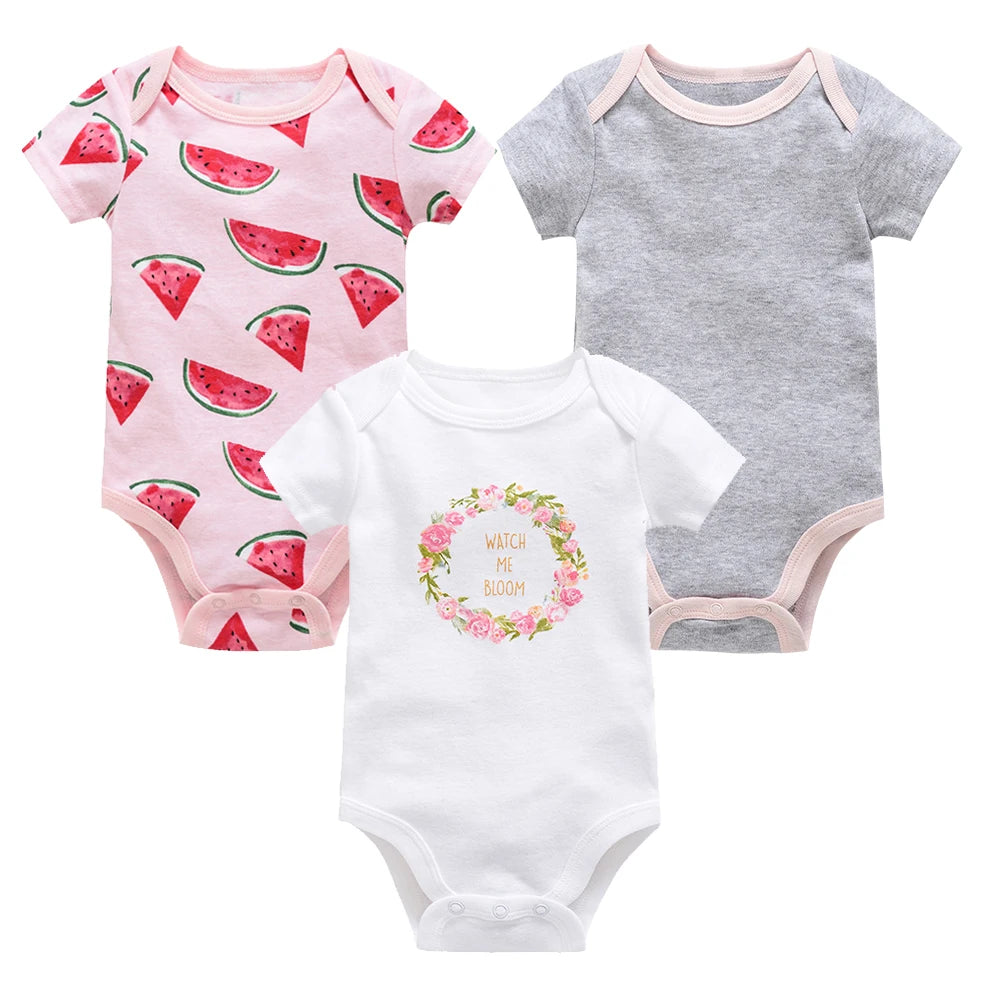 3/6 pcs Baby Girls Cotton Short Sleeve Toddler