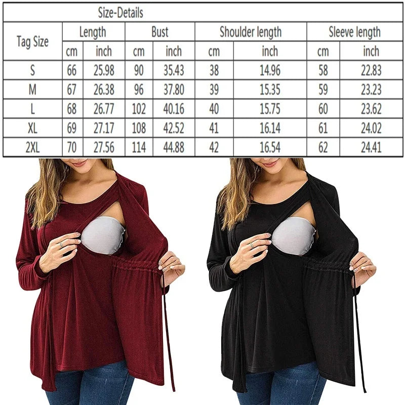 Long Sleeve Fake Two Piece Breastfeeding Pregnant T-shirt