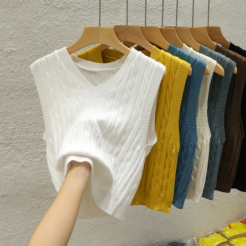 Knitted Sweater Vest Sleeveless V-Neck Knit Sweater