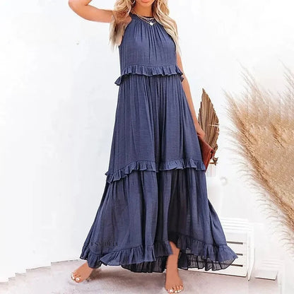 Ruffles Long Elegant Sleeveless Sundress Maxi Dress