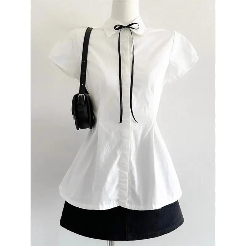 Deeptown Elegant Sweet White Blouse