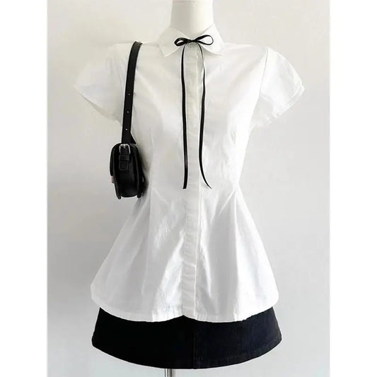 Deeptown Elegant Sweet White Blouse