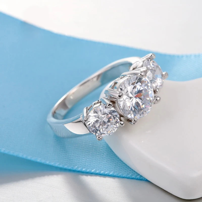 خواتم من الفضة الإسترلينية عيار 925 مرصعة بثلاثة أحجار زركونيا مكعبة