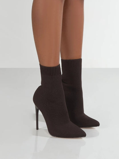 Short High Heels Knitted Ankle Boots