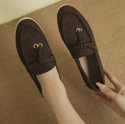 Lefu  Soft Leather Retro Lazy Flat Bottom Shoes