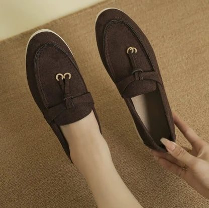 Lefu  Soft Leather Retro Lazy Flat Bottom Shoes