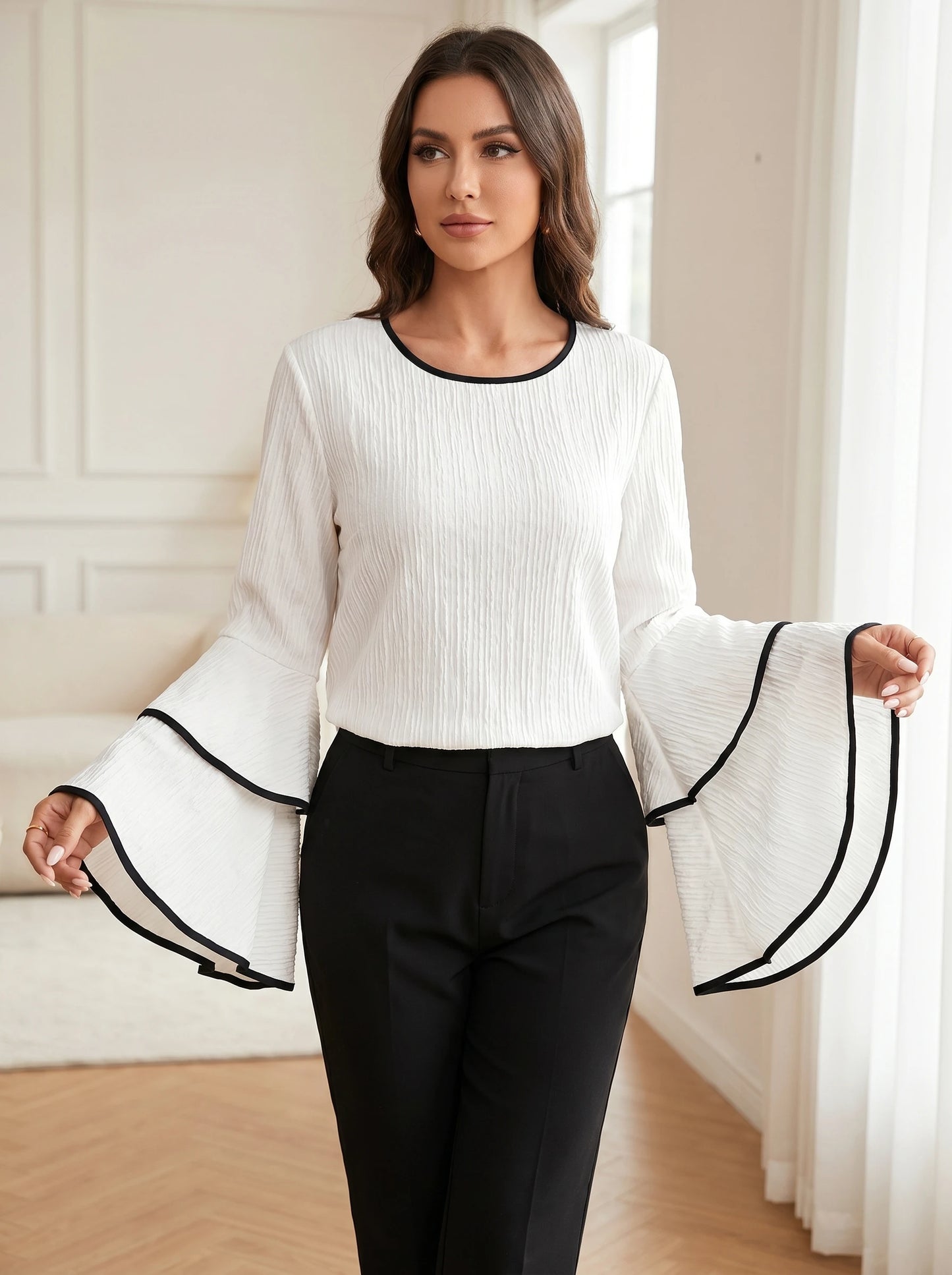 Large Size Casual Crew-neck Flared Long-sleeved T-shirt