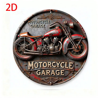 2D Vintage Round Aluminum Motorcycle Rustic Metal