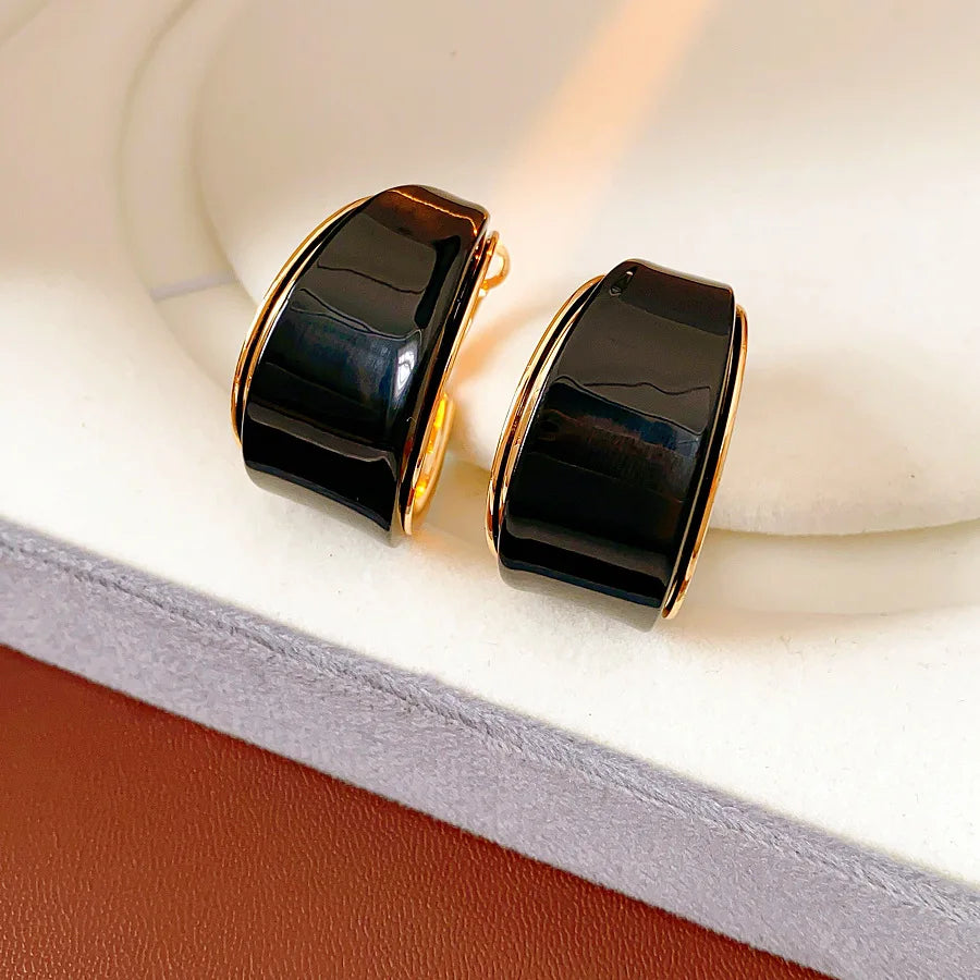 Gold Plated Resin Round Ear Buttons Geometric Leopard Hoop Earrings