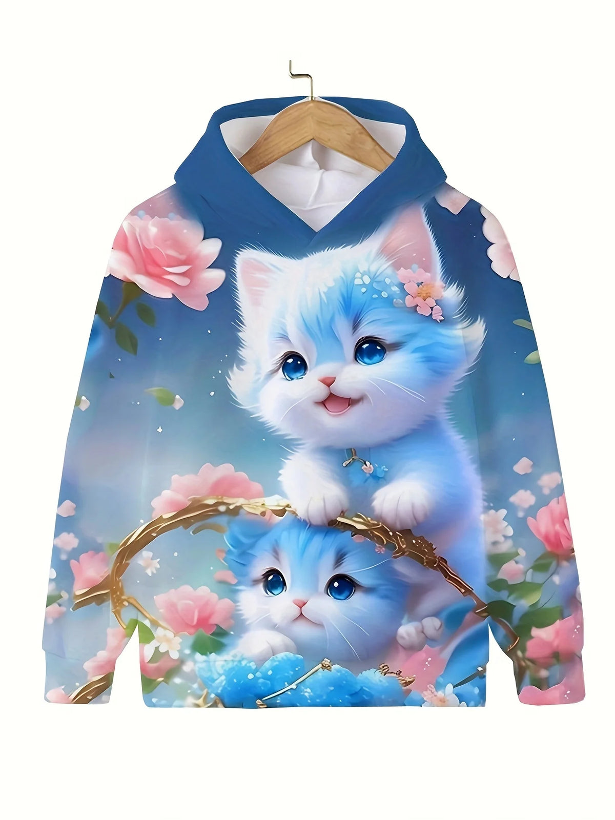 Long Sleeve Cute Cat Print Casual Kid Summer Autumn Hoodies