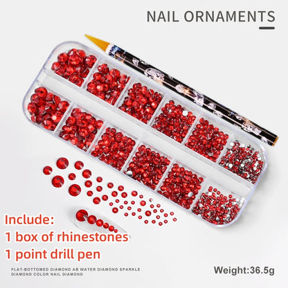 12Gird 3D Glass AB Crystal Nail Art Rhinestones Kit
