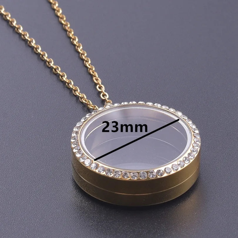 1Pc 10-45mm Round Memory Coin Bezel Locket Pendant Necklaces