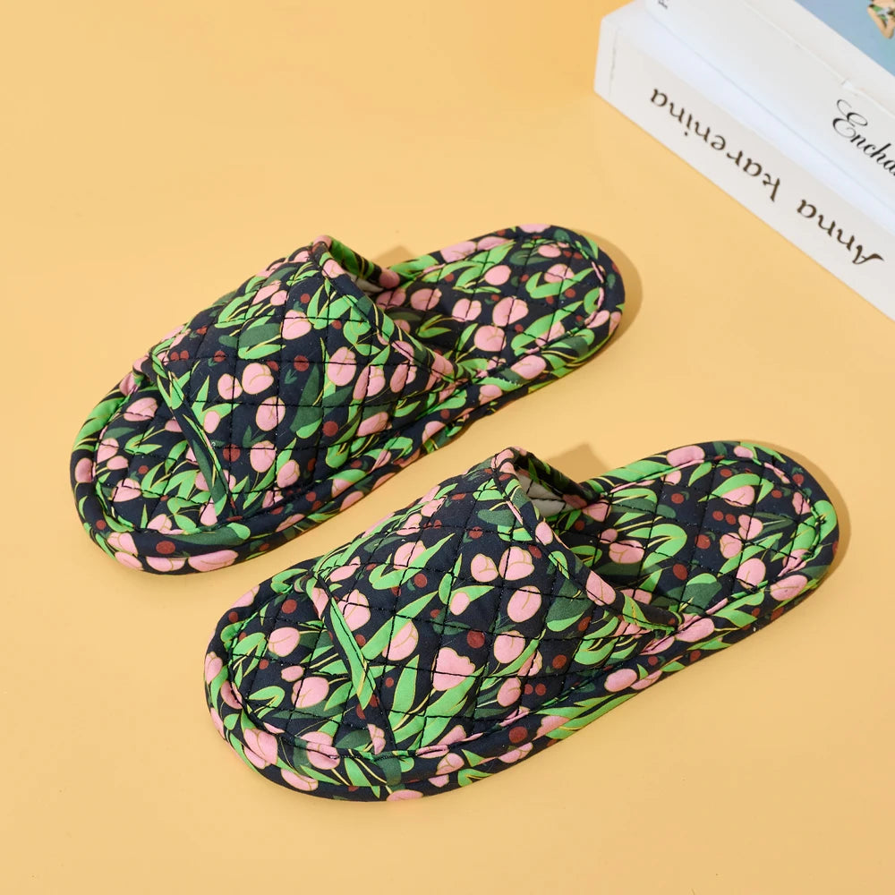 Home Slippers Soft Cotton Floral Floor Slippers