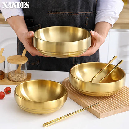 Stainless Steel Double Layer Cold Noodle Salad Bowl Fruit Bowl