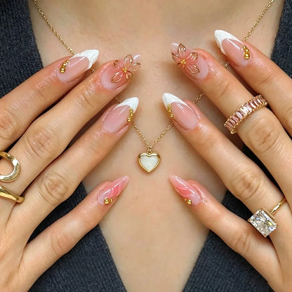 24pcs/Box Long Coffin False Nails Art Rose with Glue Wearable Jelly Nails