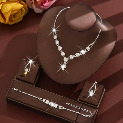 4PCS Elegant Crystal Jewelry Rhinestones Necklace Sets