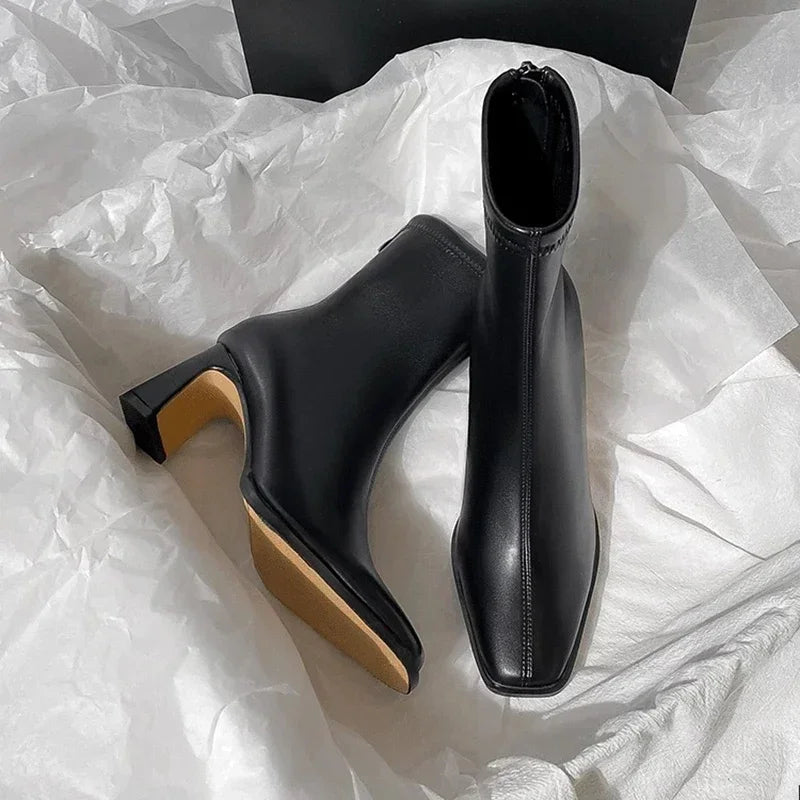 Cotton Ankle Square Toe Short Boots