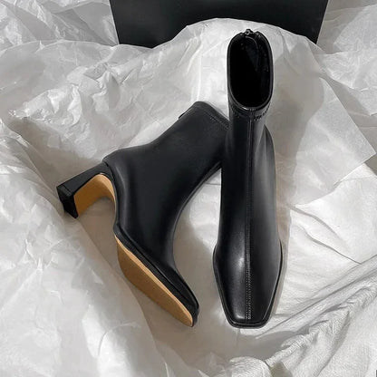 Cotton Ankle Square Toe Short Boots