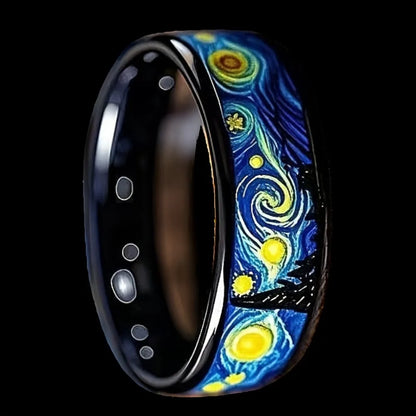 Unique Starry Night Pattern Unisex Rings