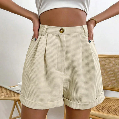 Office Lady Solid Summer Elegant Korean High Waisted Short