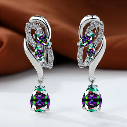 Blue Rainbow Stone Crystal Zircon Earrings